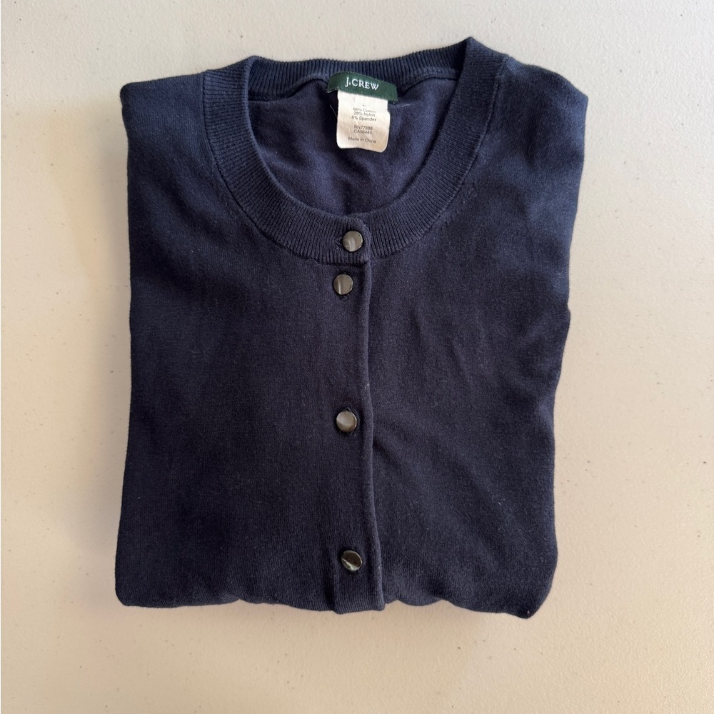 J.Crew Navy Blue Lightweight Summer Sweater Cardigan Size Large — Fits Like Medi